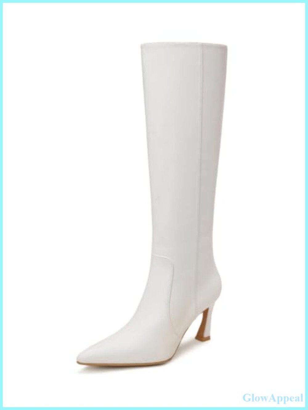Knee High Boots Pointed Toe Tall Faux Leather Block Heel Full Zip Women